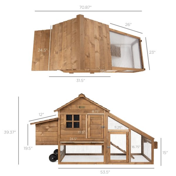 Best Choice Products 70in Mobile Fir Wood Chicken Coop Tractor Hen House w/ Wheels, 2 Doors, Nest Box, Removable Tray - Image 7