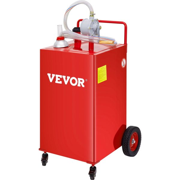 VEVOR 35 Gallon Gas Caddy, Fuel Storage Tank with 4 Wheels, Portable Fuel Caddy with Manuel Transfer Pump, Gasoline Diesel Fuel Container for Cars, Lawn Mowers, ATVs, Boats, More, Red