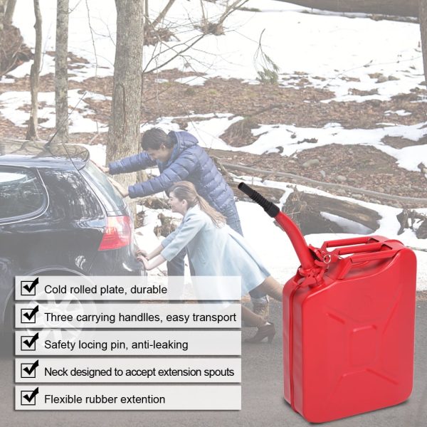 DreamBuck Jerry Cans for Gasoline, 20L 5 Gallon Metal Gas Can with Fuel Can and Spout System, US Standard Cold-Rolled Plate Petrol Diesel Can, Jerry Fuel Can, Gasoline Bucket with Oil Pipe, Red - Image 4