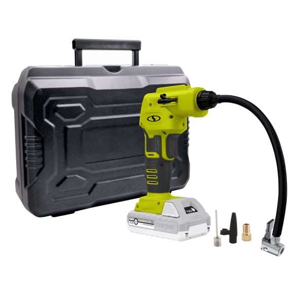 Auto Joe 24V Cordless Portable Air Compressor W/ Nozzle Adapters, 2.0-Ah Battery & Charger