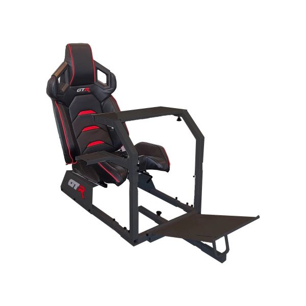 GTA Model Racing Simulator Cockpit Black Frame with Black/Red Pista Adjustable Leatherette Racing Seat