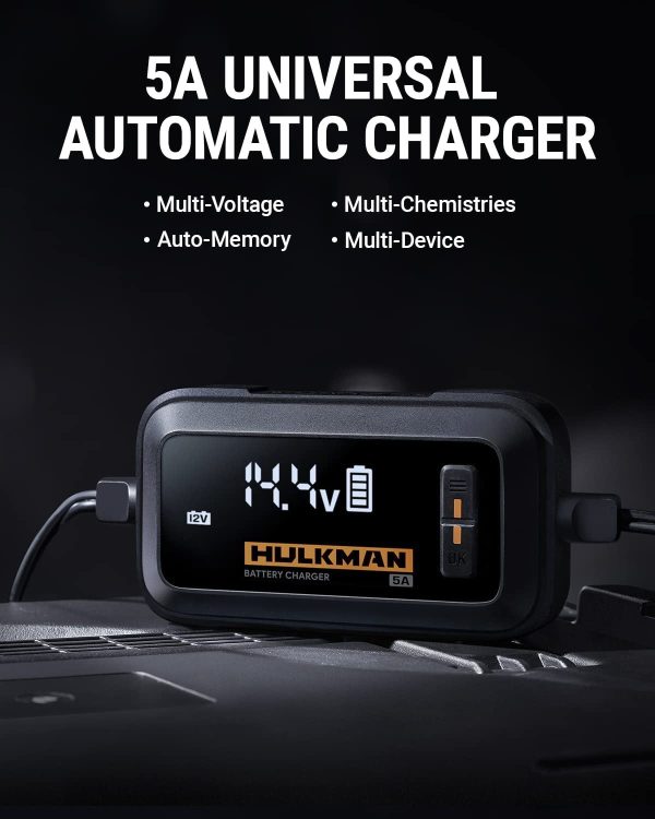 HULKMAN Sigma 5 Battery Trickle Charger, 5A 6V/12V Automatic Smart Car Battery Charger, Battery Maintainer, and Desulfator with Intelligent Interface - Image 6