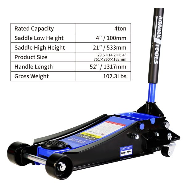 CQSXDA Floor Jack, 4 Ton Low Profile Floor Jack, Heavy-Duty Steel Racing Floor Jack with dual Piston Quick Lift Pump, Floor Jack Lifting Range 4"-21" - Image 2