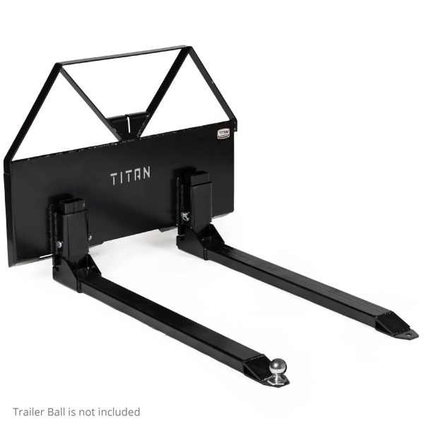 Titan Attachments Pin-On Pallet Fork Frame Attachment, 46" Hefty Fork Blades with Hitch Ball Hole, Chain Buckle Retainer, Universal Skid Steer Quick Tach Mounting System, 2600 LB Load Capacity - Image 4