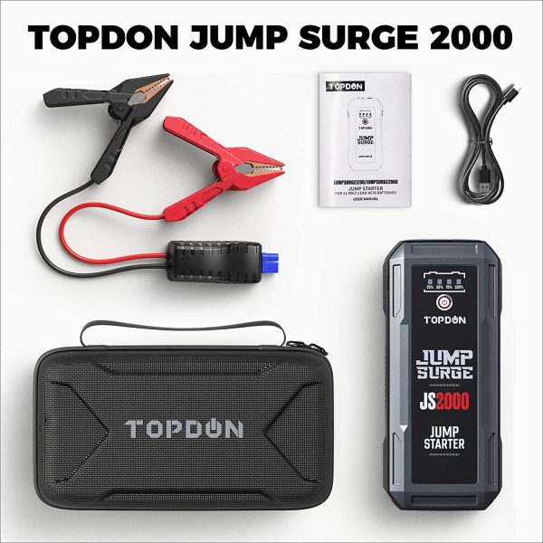 Car Battery Charger Jump Starter, TOPDON JS2000 12V 2000A Peak Portable Battery Booster Battery Jump Starter for Up to 8L Gas/6L Diesel Engines - Image 7