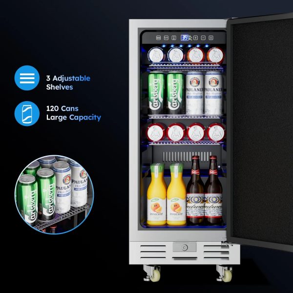 Ecojoy Outdoor Beverage Refrigerator, 15 Inch Stainless Steel Under Counter Beer Beverage Fridge for 120 Cans w/ 37-65℉ - Image 3