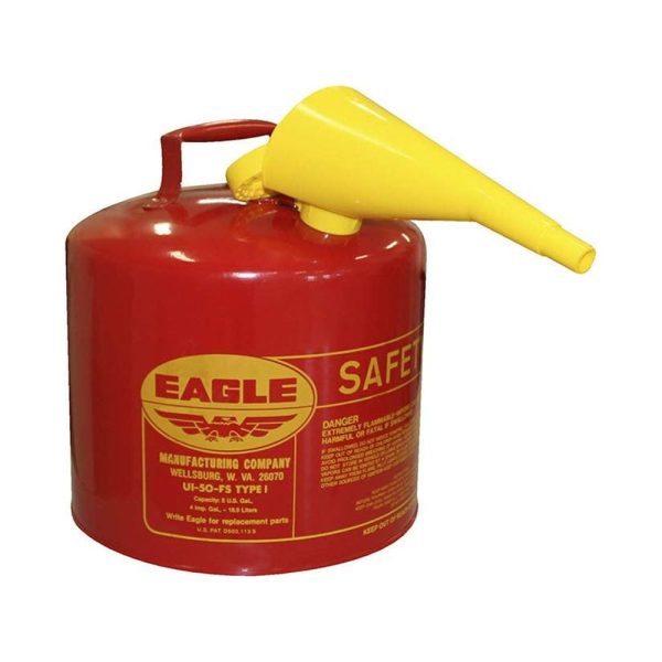 Eagle UI-50-FS Red Galvanized Steel Type I Gasoline Safety Can with Funnel, 5 gallon Capacity, 13.5" Height, 12.5" Diameter