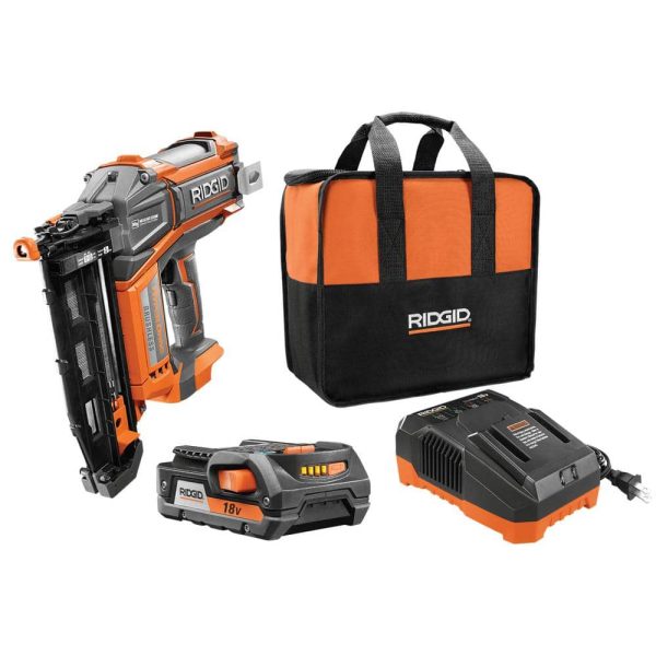 18V Brushless Cordless HYPERDRIVE 16-Gauge 2-1/2 in Straight Finish Nailer, 2 Ah Battery, Charger, Belt Clip and Bag R09892K