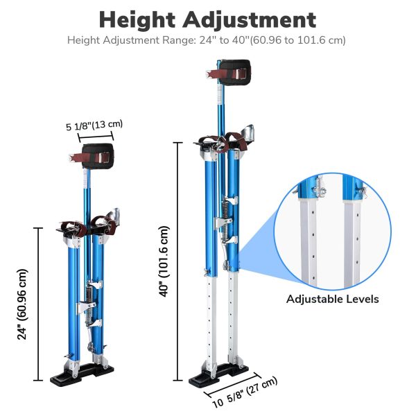 Yescom Drywall Stilts w/ 1 Pair Stilt Pad Replacement 24"-40" Aluminum Tool Painting - Image 2