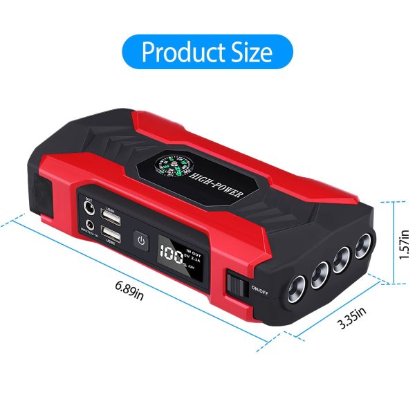 iNova Car Jump Starter Booster 800A Peak 28000mAh 12V Battery Charger (Up to 6.0L Gas or 3.0L Diesel Engine) with LCD Screen 4 Modes LED Flashlight - Image 5