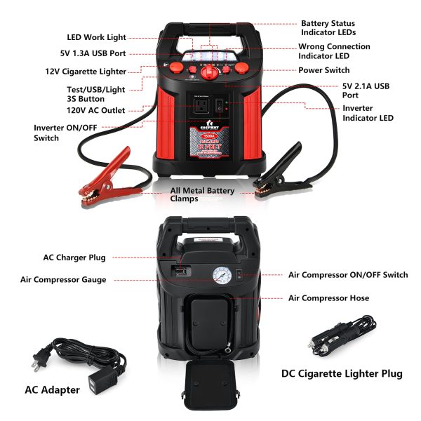 Costway Jump Starter 1500A peak Air Compressor Power Bank Charger w/ LED Light & DC Outlet - Image 9