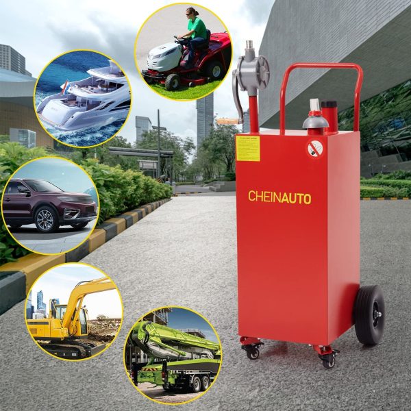 30 Gallon Portable Gas Caddy Fuel Storage Tank with 2 Wheels for Car, Boat, Motorcycle ect - Red - Image 7