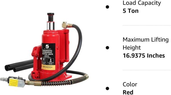 BIG RED 5 Ton Pneumatic Air Car Bottle Jack with Manual Hand Pump,Red,W502R - Image 3