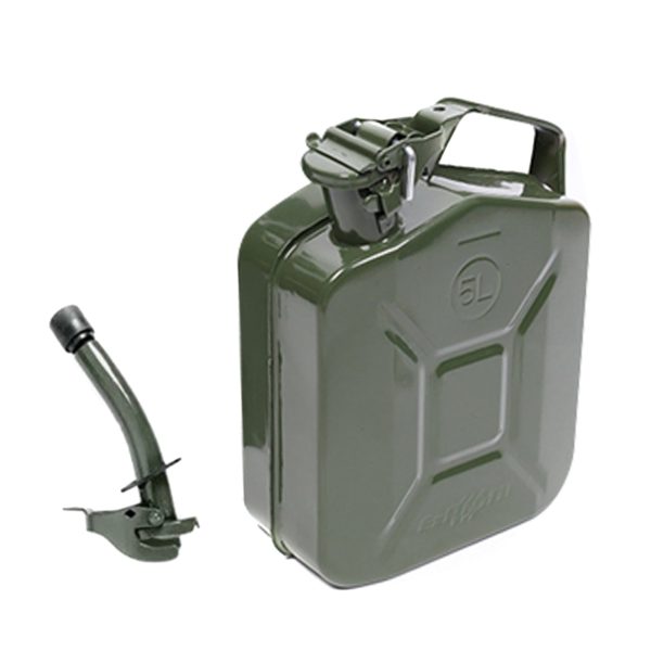 MoreChioce 5L Green Metal Jerry Can Store Container with Fixed Spout for Petrol Oil Water Alcohol