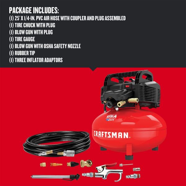 CRAFTSMAN 6 Gallon 150 PSI Oil-Free Pancake Air Compressor and Accessories + Camco Blow Out Plug - Image 4