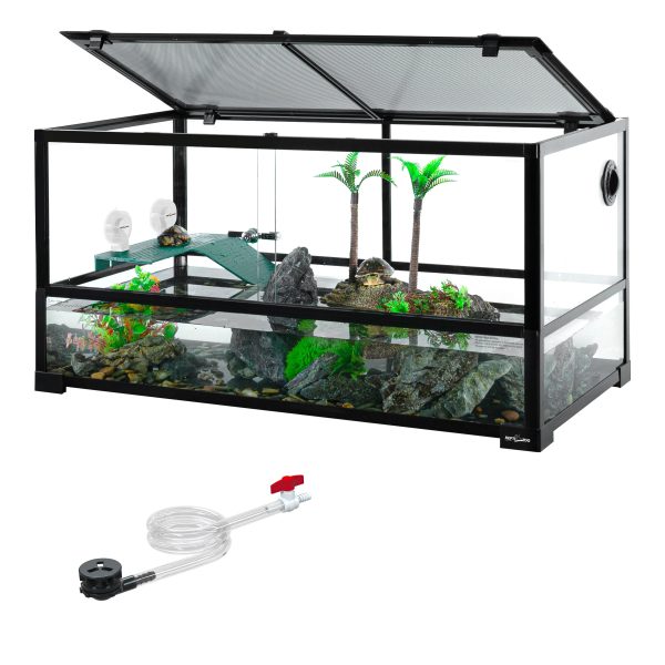 REPTIZOO 40 Gallon Large Turtle Tank with Basking Platform, Black - Image 2