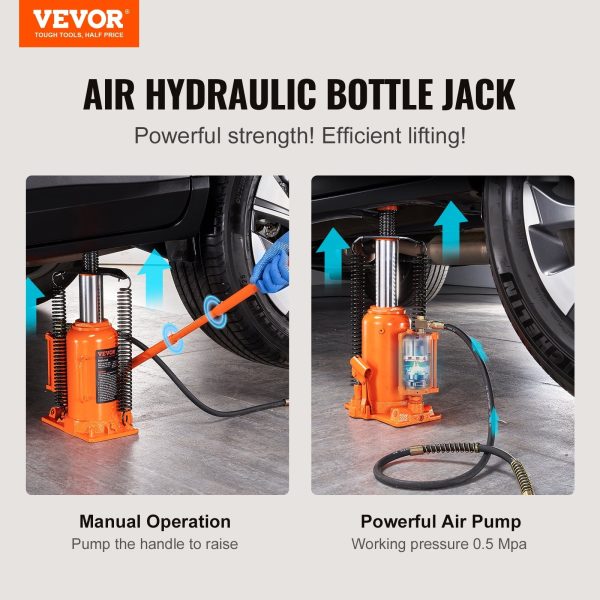 VEVOR Air Hydraulic Bottle Jack 20Ton 10.4"-19.7" High Lift Pneumatic Bottle Jack Portable Auto Repairing Shop Tool for Vehicles Trucks Cars - Image 2