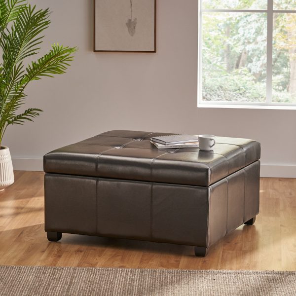 Carlyle Leather Storage Ottoman Coffee Table - Image 3