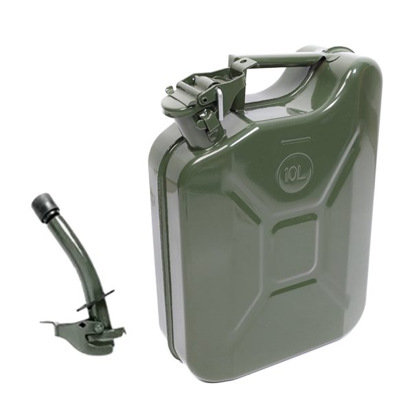 MoreChioce 10L Green Metal Jerry Can Store Container with Fixed Spout for Petrol Oil Water Alcohol