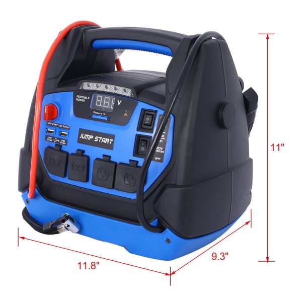 Rechargeable Jump Starter for Gas Diesel Vehicles - 1800 Amps with Air Compressor and AC, 12V DC, USB Power Station, Black+Blue - Image 2