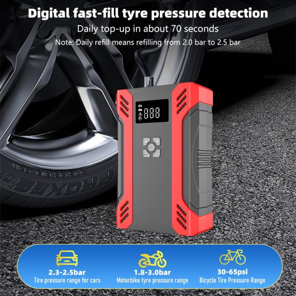 MDHAND Car Jump Starter, Car Emergency Start Power Supply Portable Air Pump All-In-One Machine with Built-in LED Light - Image 5