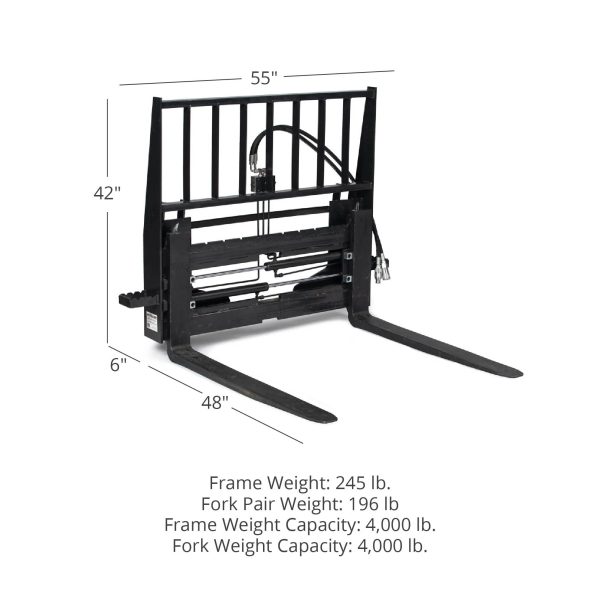 Titan Attachments Standard Series Adjustable Hydraulic Sliding Skid Steer Pallet Fork Attachment with 48in Fork Blades, 4,000 LB Capacity - Image 2