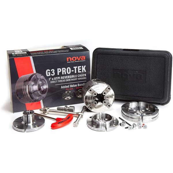 NOVA 48293 PRO-TEK G3 1" x 8 TPI Reversible Chuck and Jaw Set w/ T Bar Wrench