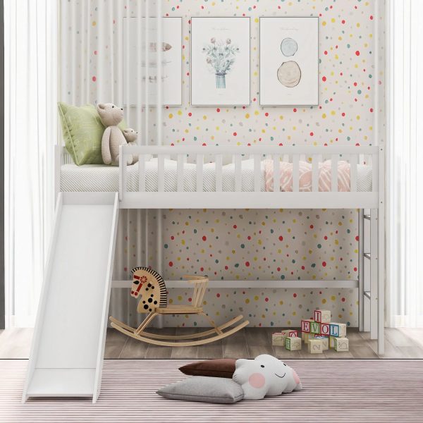 :Low Loft Bed with Slide and Ladder, Twin Size, White - Fun Slide, Space-Saving Design, Perfect for Kids - Image 2