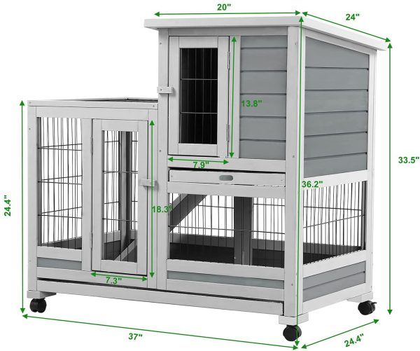 YODOLLA Indoor Rabbit Hutch Bunny Cage Large Pet House for Small Animal with Wheels - Image 3