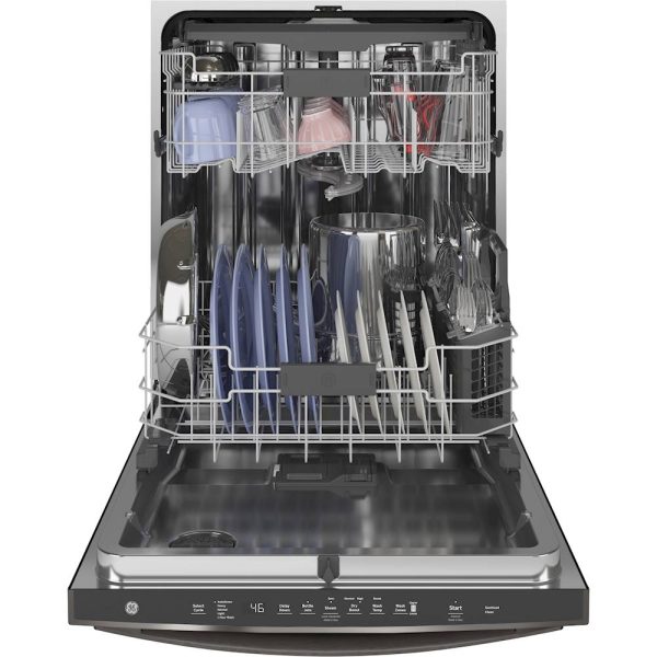 GE - Top Control Built-In Dishwasher with Stainless Steel Tub, 3rd Rack, 46dBA - Black slate - Image 3