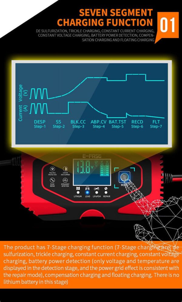 Car Battery Charger Smart Automatic 12V/24V Lead-acid AGM GEL& Lithium LiFePO4 - Image 9