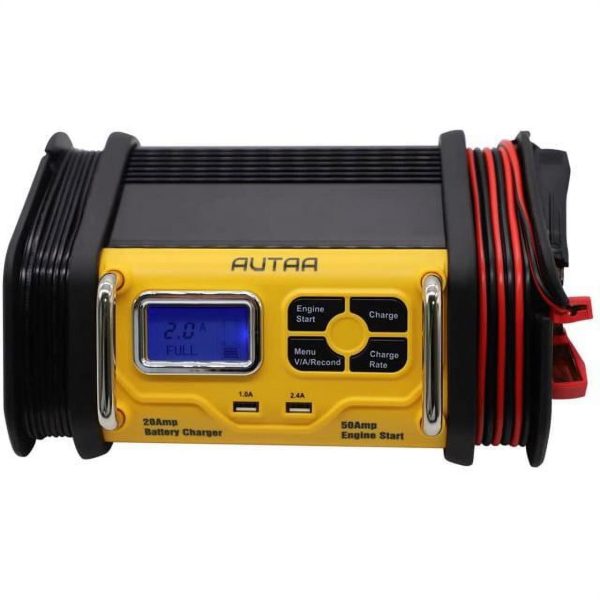 AUTAA 12V Fully Automatic 20 Amp Bench Battery Charger/Maintainer with 50Amp Engine Start, Alternator Check, Cable Clamps.