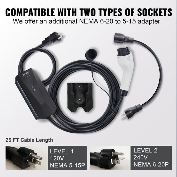 BENTISM Level 1&2 Portable EV Charger (AC 120V, 16A) EV Car Charging Cable, IP66, NEMA 6-20P/5-15P 28 ft for Universal SAE J1772 - Image 6