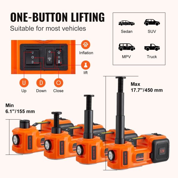 BENTISM Electric Car Jack, 5 Ton 12V Electric Hydraulic Car Floor Jack with Built-in Tire Inflator Pump for SUV Sedans - Image 3