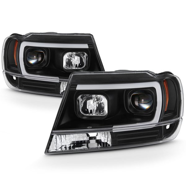 Fits 1999-2004 Jeep Grand Cherokee Black Full LED DRL Tube Projector Headlights - Image 2