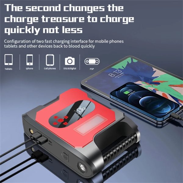 Portable 32000mAh Car Jump Starter + Air Compressor Battery Booster Power Bank - Image 2