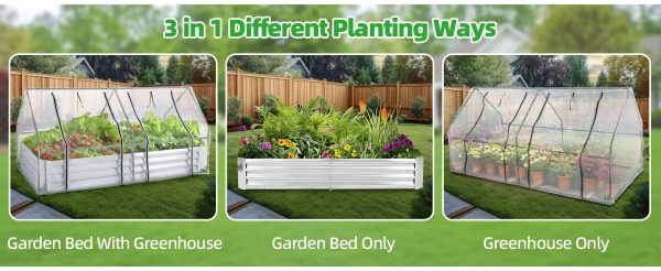 Galvanized Raised Garden Bed with Greenhouse, 6 x 3 x 3 FT Open Bottom Flower Bed with Mesh Cover, Outdoor Garden Box Kit with 2 Roll-Up Doors, for Garden Yard Vegetable Farm - Image 3