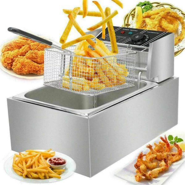 WUZSTAR 1700W Electric Deep Fryer,Stainless Steel Single Tank Restaurant Home Oil Frying Pot Kitchen Frying Machine 6.3QT/6L