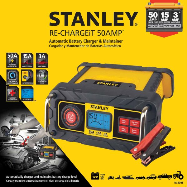 STANLEY 15 Amp Automotive Battery Charger with 50 Amp Engine Start (BC50BS) New - Image 10