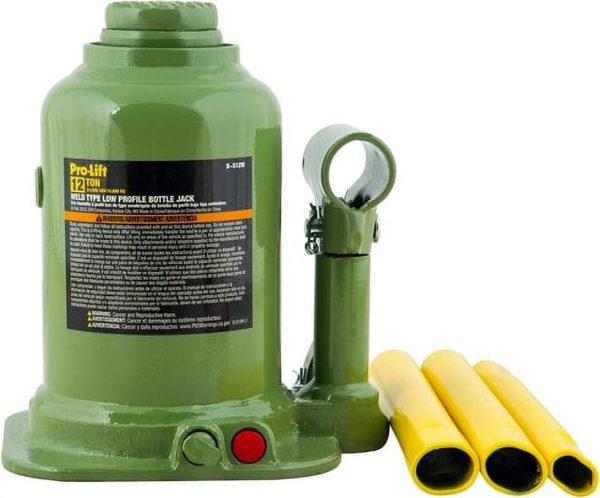 Pro-Lift B-S12W Welded Bottle Jack 12 Ton - Low Profile (24,000 Lbs) Capacity Hydraulic Lifting with Side Pump Two-Piece Handle