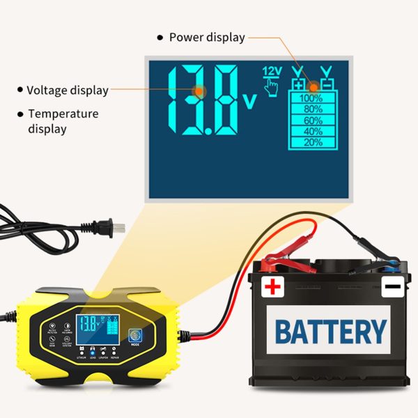 KUNyu 12V 24V High Efficiency Battery Maintainer Digital Tube Display Data Memory Function EU/US/UK/AU Plug Automatic Battery Charger C - Image 6