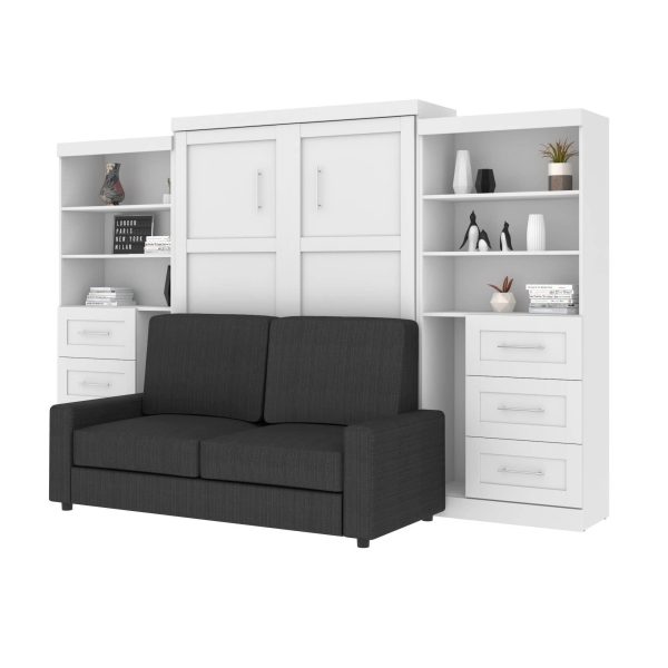 26786-000017 Pur 136W Queen Murphy Bed, 1 Sofa and 2 Storage Units with Drawers in White