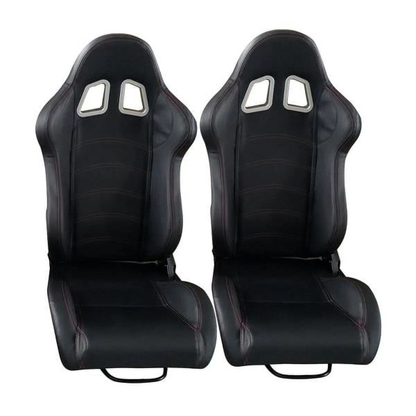 A Pair Of PVC Single Adjuster Double Track Racing Seats Black - Image 5