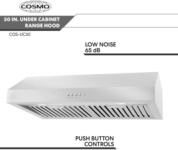 Cosmo UC30 30-Inch Under-Cabinet Range Hood and Over Stove Vent Light, Silver - Image 4