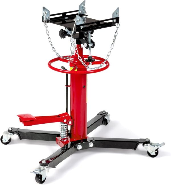 TUFFIOM Transmission Jack, 1,100 lbs 1/2-Ton Hydraulic 2-Stage High Lift Vertical Telescoping Floor Jack Stand, 34" to 68" Lifting Range, w/Pedal, 360° Swivel Wheels, Garage/Shop Lift Hoist