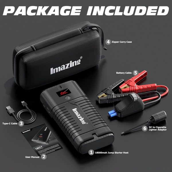 Imazing Portable Car Battery Jump Starter-2000 amps Peak 18000mAh(up to 8.0L Gas/7.5L Diesel Engine) - Image 4