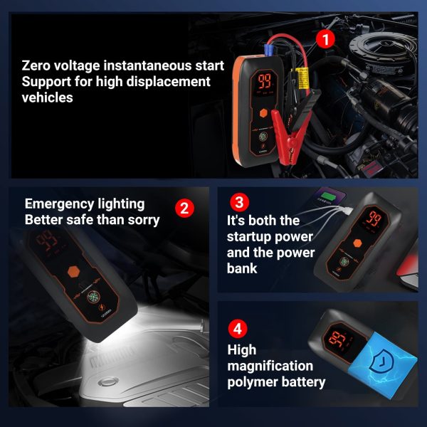 Lepmerk Emergency Supply, DN18 Automobile Jump Starter with 600A Peak Current, 8000mAh Capacity for Portable 12V Auto Battery Boosting - Image 4