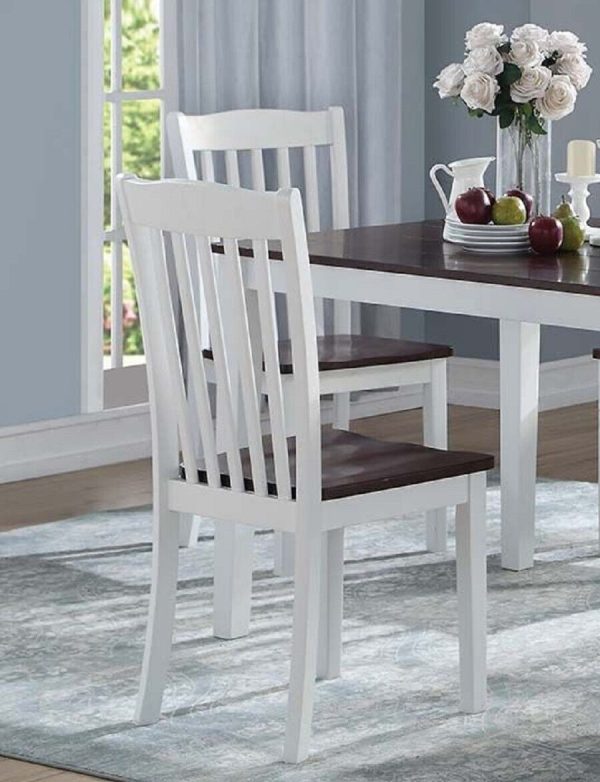 Dining Side Chairs 4pc Set White and Walnut Finish Wooden Seat Dining Room Furniture - Image 2