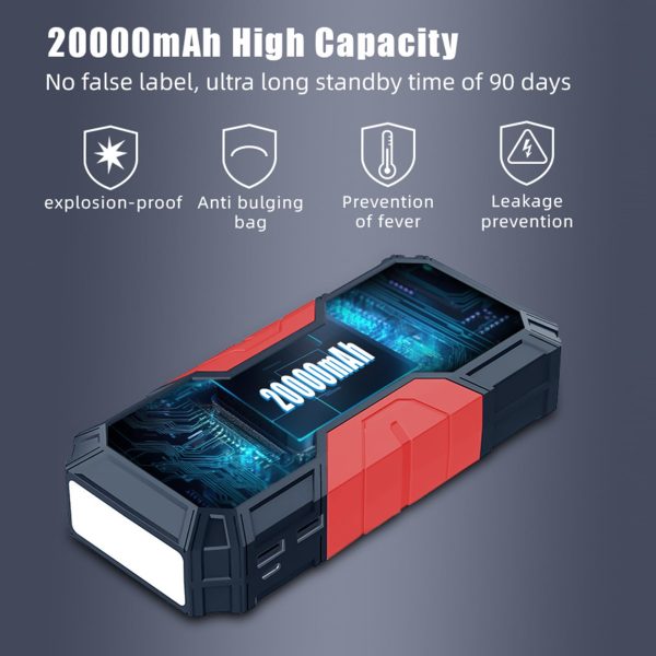 Arealer Portable Car Jump Starter 20000mAh Car Battery Starter(up to 5.0L Gas, 3.5L Diesel Engines),USB Quick , Fast Wireless and Flashlight - Image 4