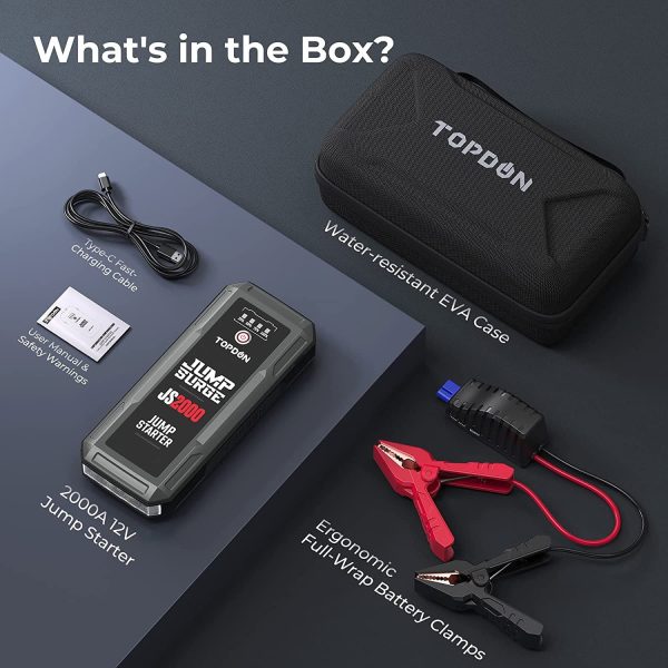 Car Jump Starter Battery Charger TOPDON JS2000 16000mAh 2000A Peak Portable Car Battery Booster - Image 7